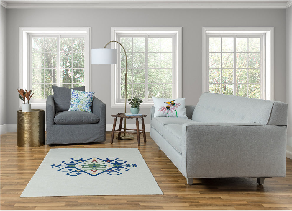 Southwest Medallion Spring Chenille Rug, Dark Cobalt Blue, 4'x6'