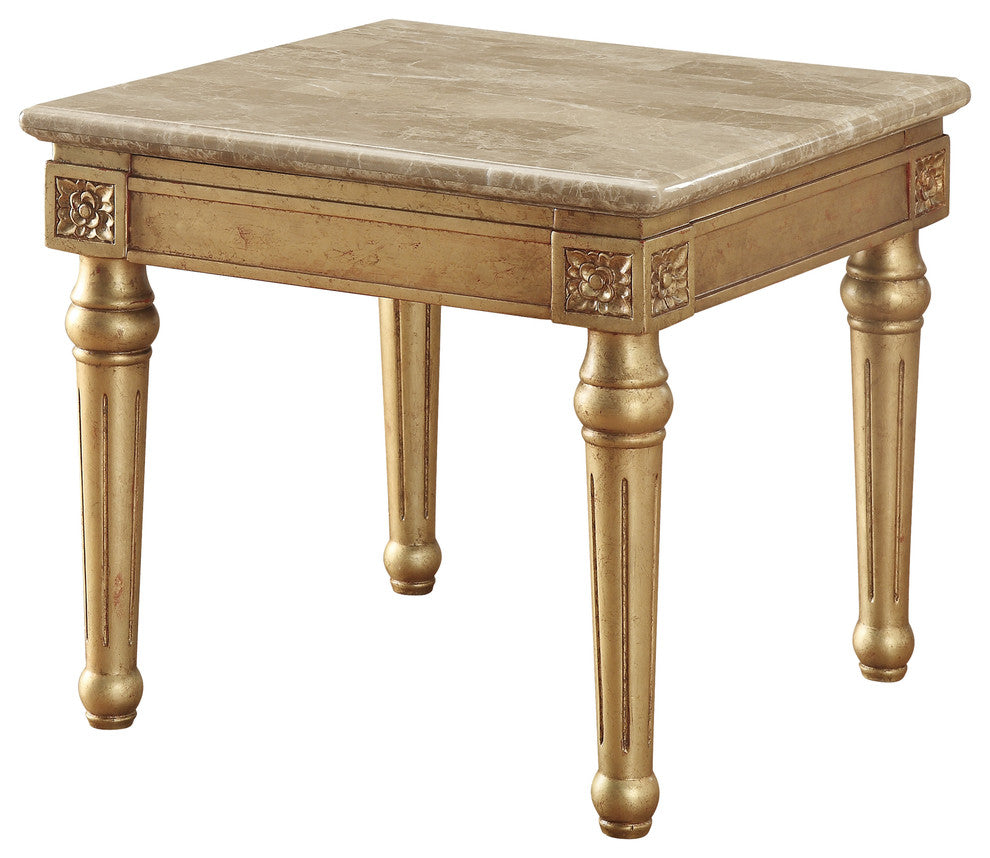 ACME Daesha End Table, Marble and Antique Gold