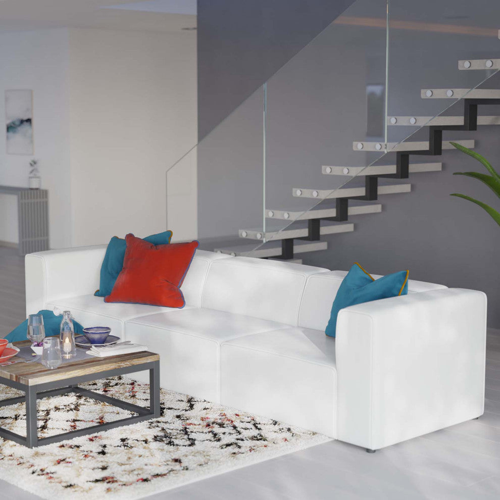 Sectional Sofa Set, Faux Vegan Leather, White, Modern, Living Lounge Hospitality