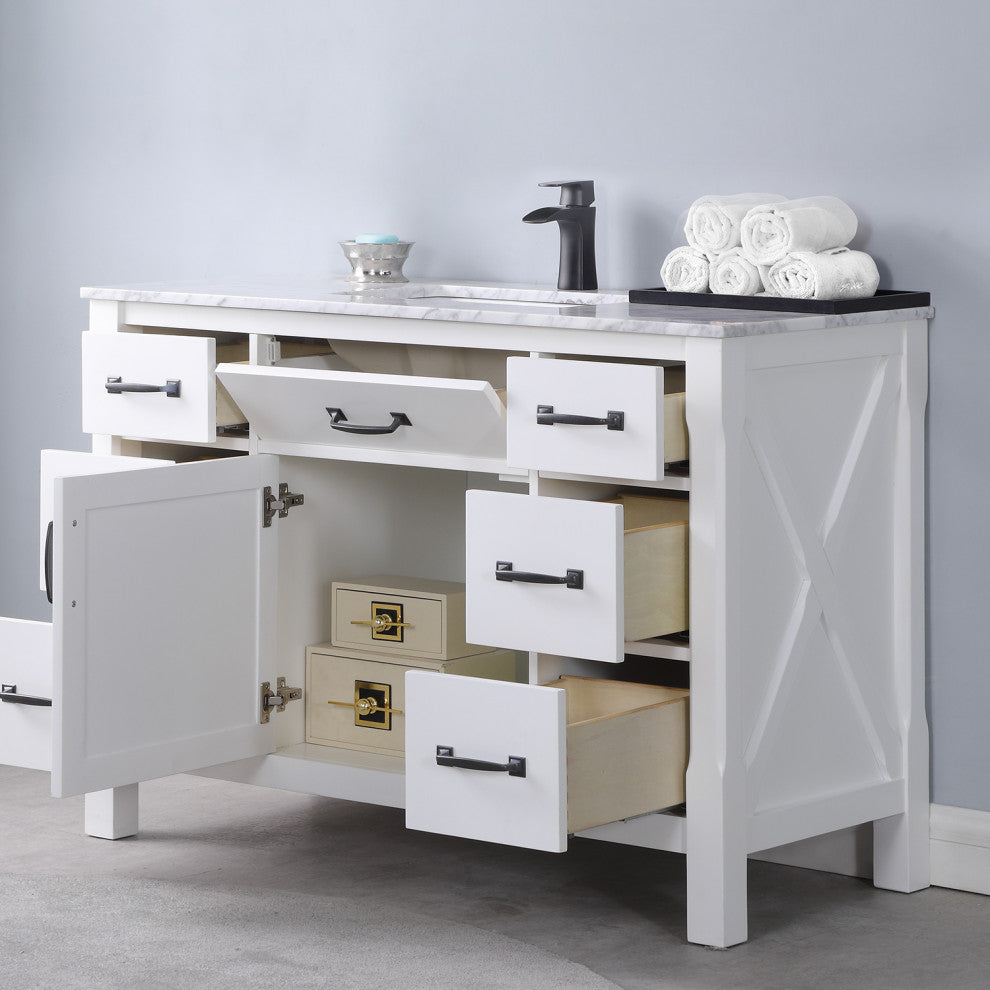 Maribella White Bathroom Vanity Set, 48", Without Mirror