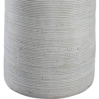 Modern Minimalist Gray Art Pottery Table Lamp 28 in Ceramic Carved Ribbed White