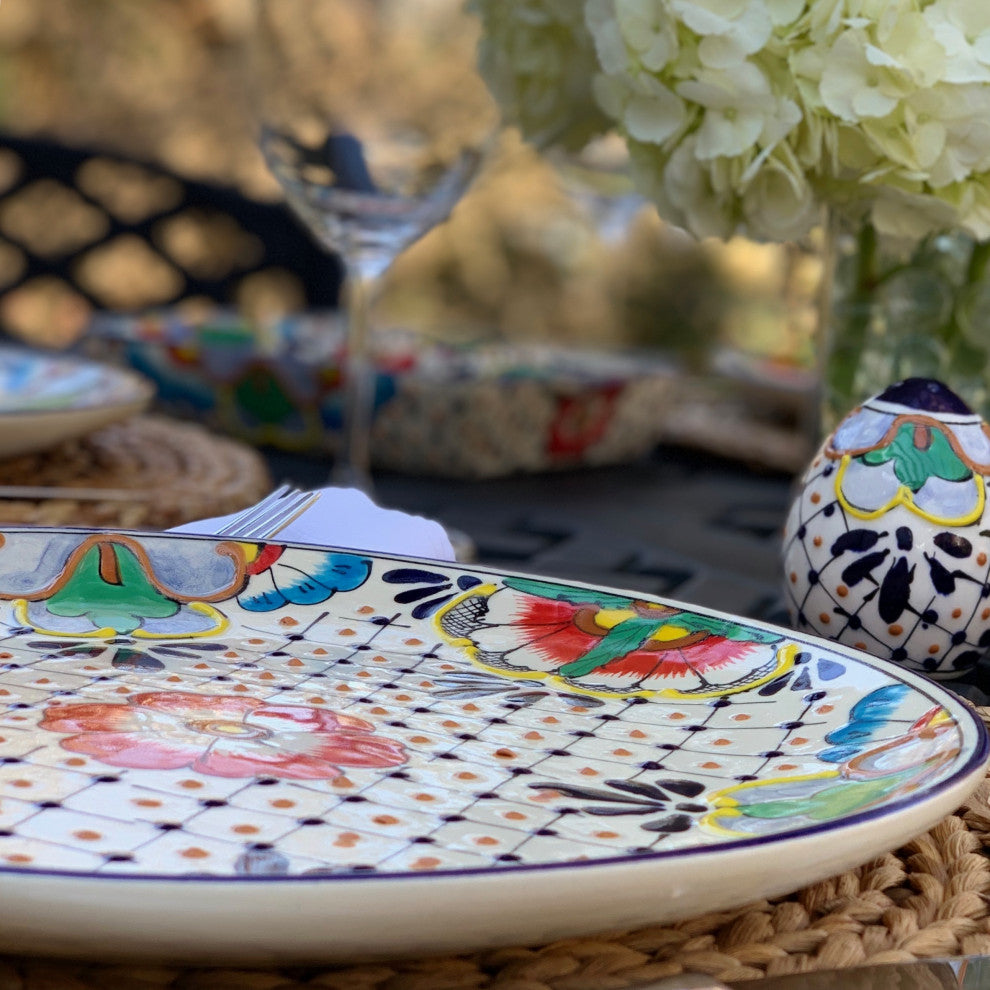 Encantada Handmade Dinner Plates, Set of 2, Dots and Flowers