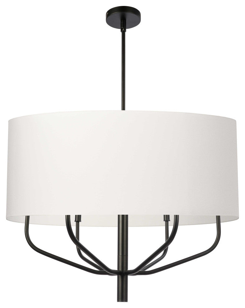 ELN-306C-MB-790 6 Light Incandescent Pendant, Matte Black w/ White Fabric Shade
