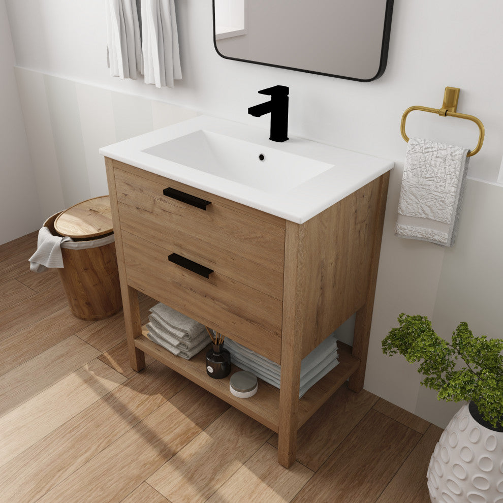 TATEUS Bathroom Vanity With Sink, Freestanding 2 Drawers 30 Inch