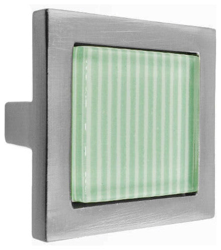 Green Stripes Crystal Glass Brushed Nickel Square Manor Knob