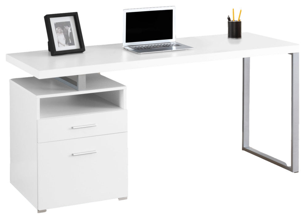 HomeRoots 30" White Particle Board and Silver Metal Computer Desk
