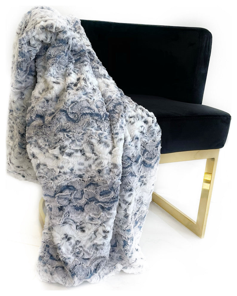 Navy Snowy Owl Faux Fur Luxury Throw Blanket, Blanket 80Lx110W Full