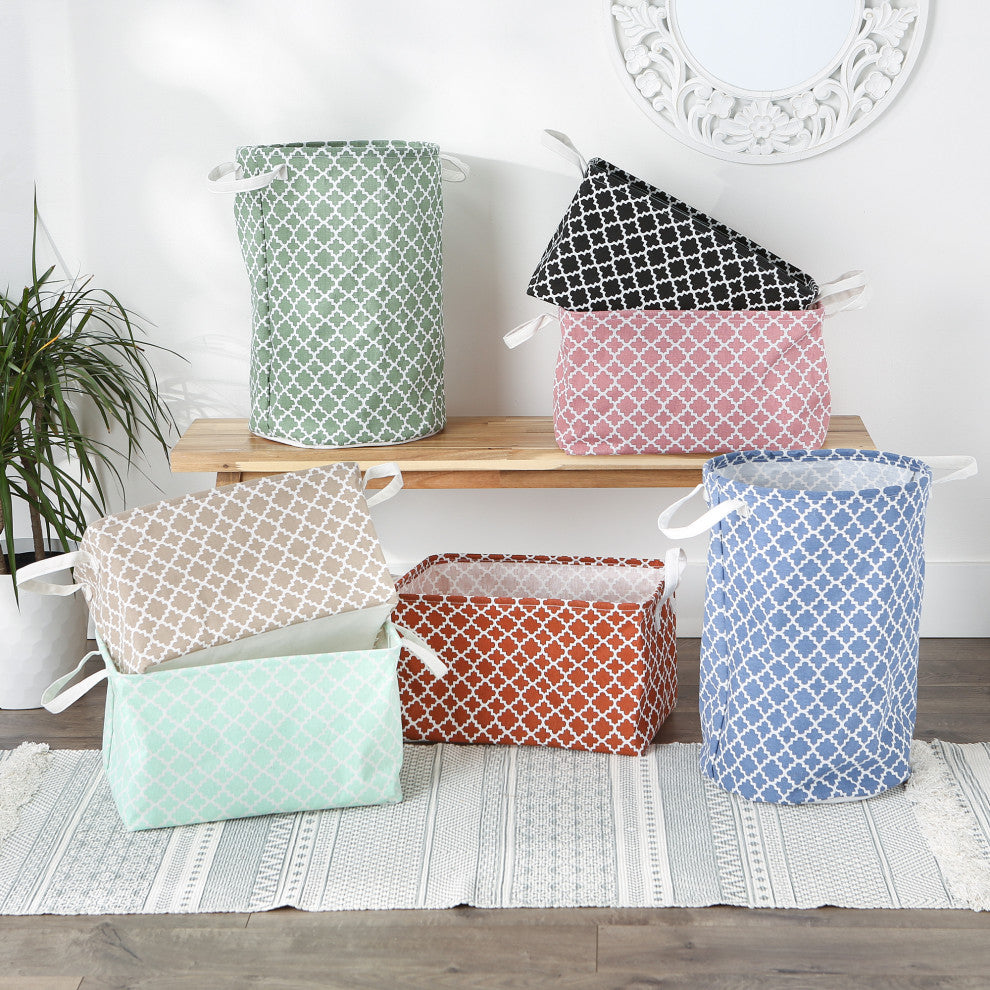 Cotton Polyester Laundry Bin Lattice Artichoke Green Rectangle Large, Set of 2