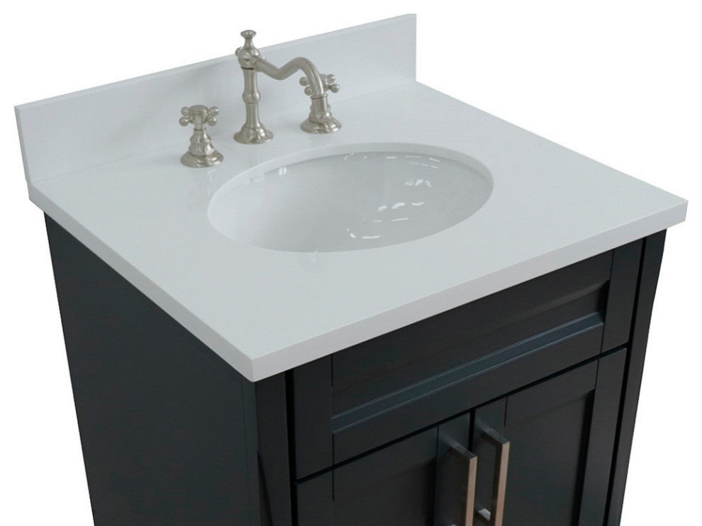 25" Single Sink Vanity, Dark Gray Finish With Engineered Stone Top And Oval Sink