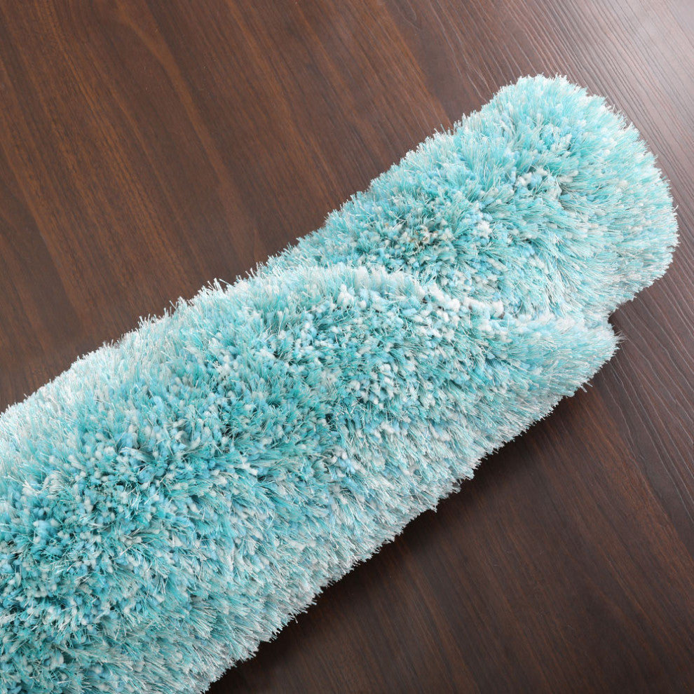 HAND TUFTED SHAG POLYESTER ECO-FRIENDLY AREA RUGS- Turquoise&White Color, Solid