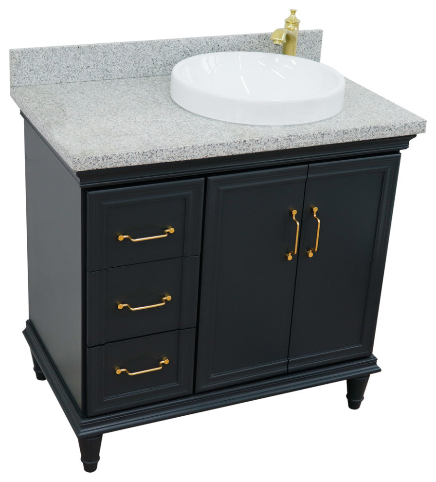 37" Single Vanity, Dark Gray Finish With Gray Granite