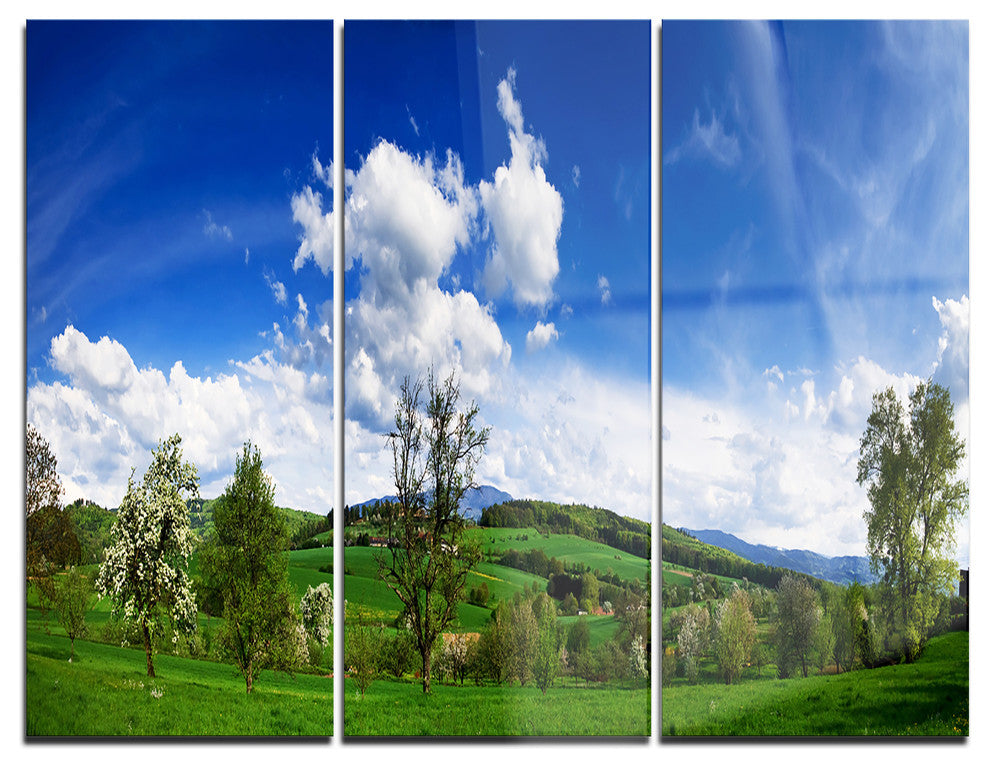 "Green Blue Spring Landscape" Photo Metal Wall Art, 3 Panels, 36"x28"