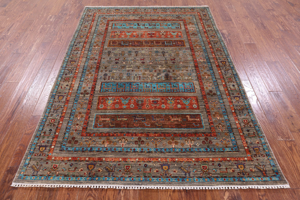 5' 9" X 8' 0" Handmade Tribal Persian Gabbeh Wool Rug - Q12358