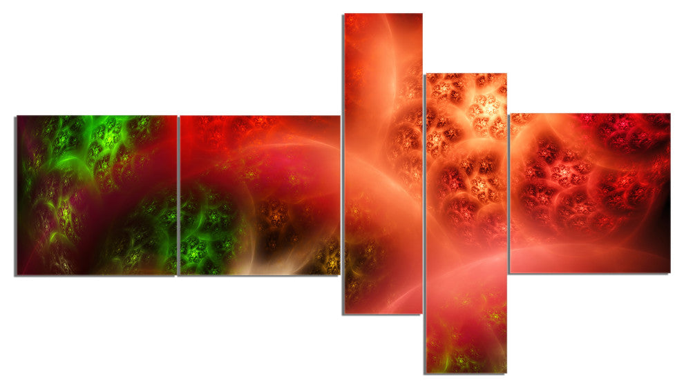 Red Magic Stormy Sky, Abstract Canvas Art Print, 60"x32", 5 panels