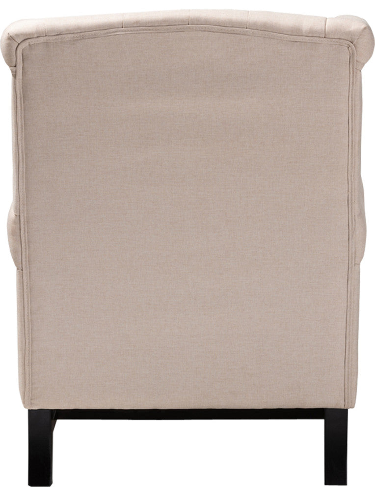 Transitional Beige Fabric Upholstered Button Tufted Armchair