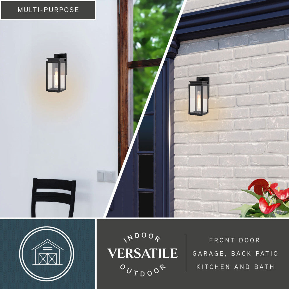 Uptown 1-Light Matte Black Transitional Outdoor Wall Lantern Clear Glass, 5"wx12.5"hx6"d