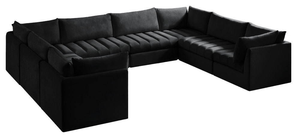 Jacob Velvet Upholstered 8-Piece U-Shaped Modular Sectional, Black