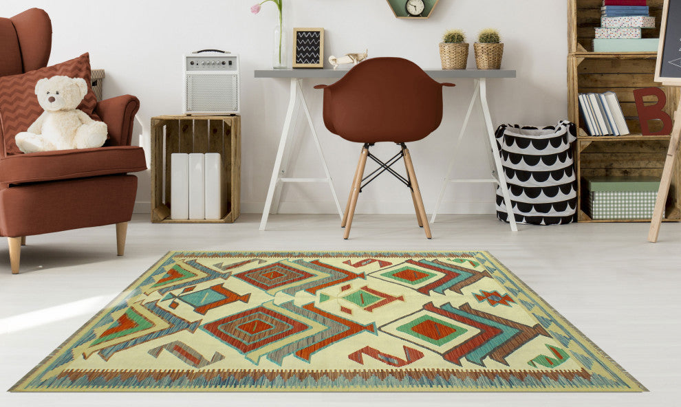 Sangat Kilim Zabia Ivory/Red Rug, 4'11x6'7