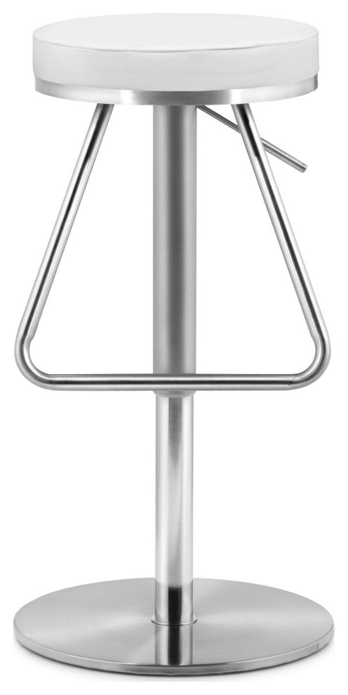 Bar Stool Chair Barstool, Faux Vinyl Leather, Steel, White, Silver, Cafe Bistro