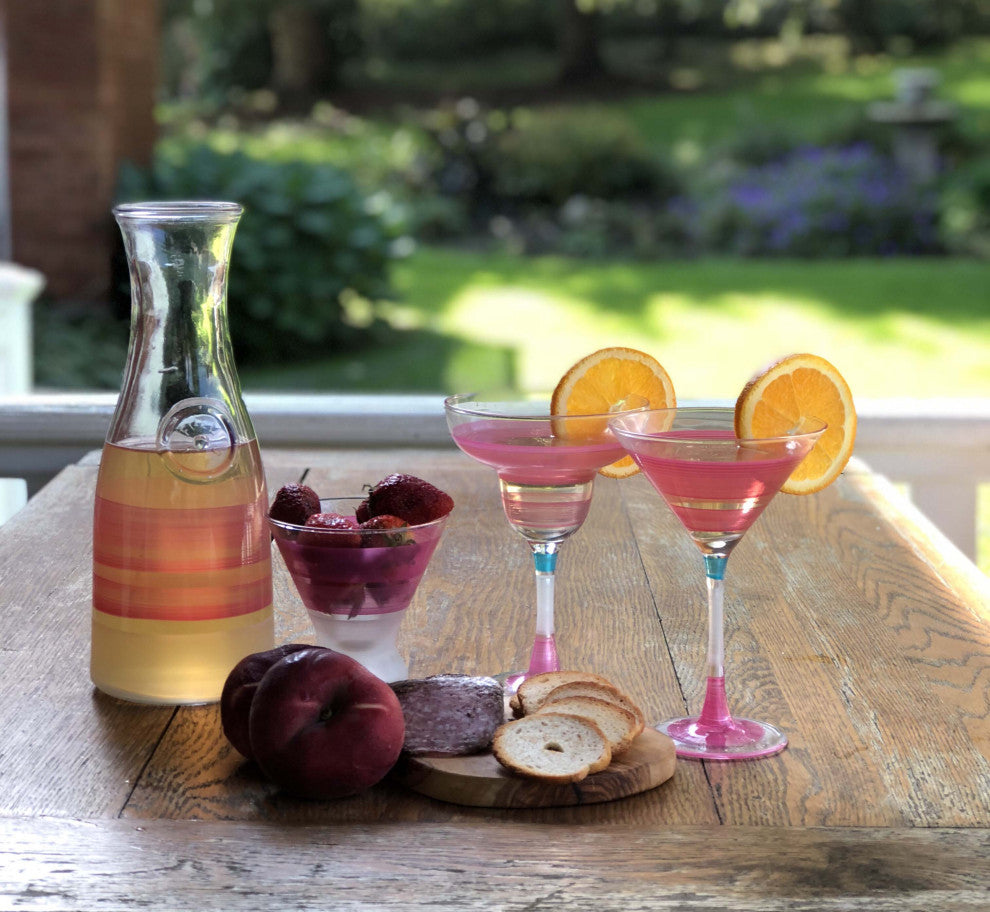 Retro Stripe Pink Margarita Glasses, Set of 2