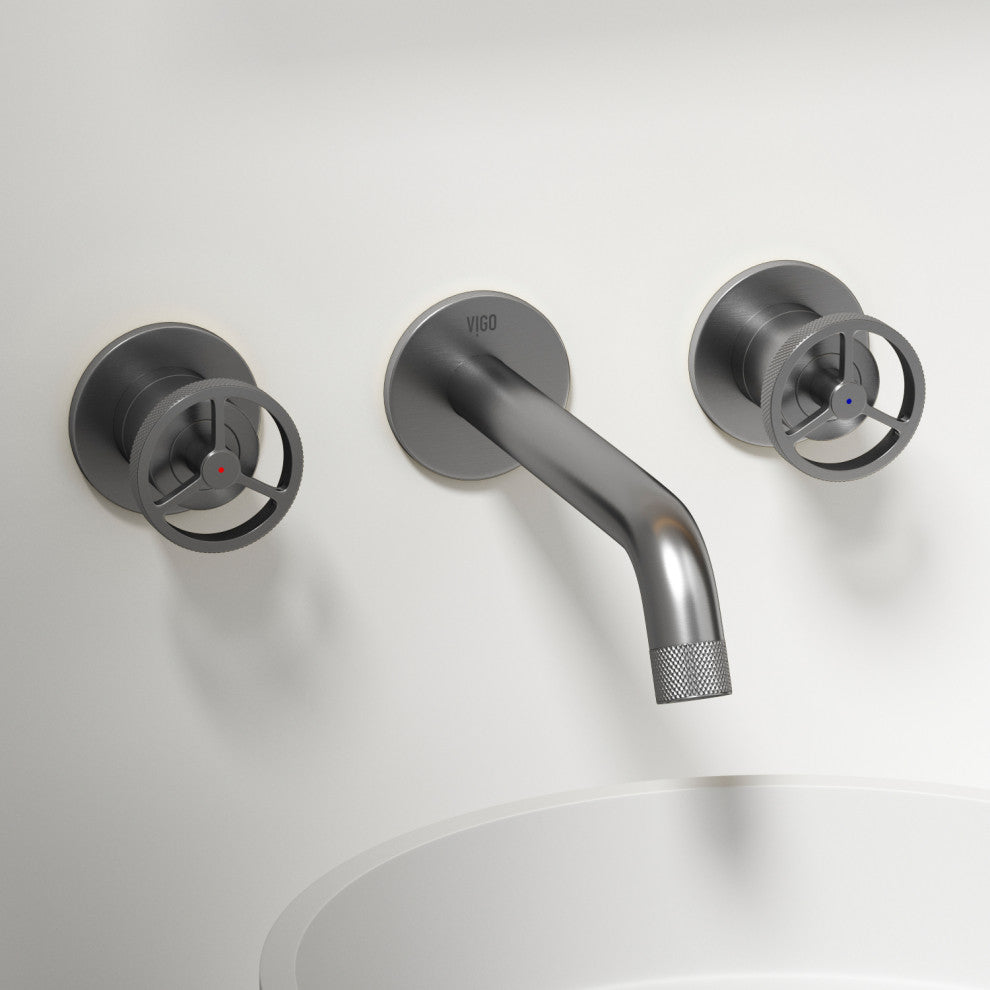 VIGO Cass 3" H 2-Handle Wall Mount Bathroom Faucet, Brushed Nickel