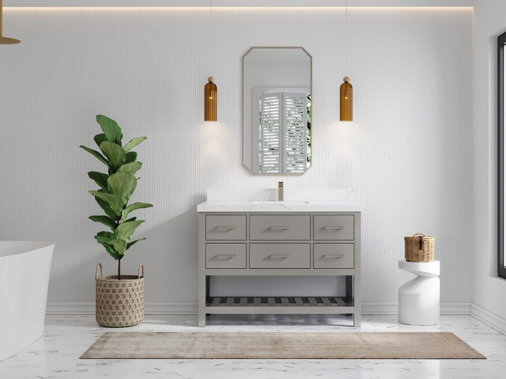 Parker 48 Single Sink Bath Vanity in Elephant Skin Gray  2" Empira Quartz