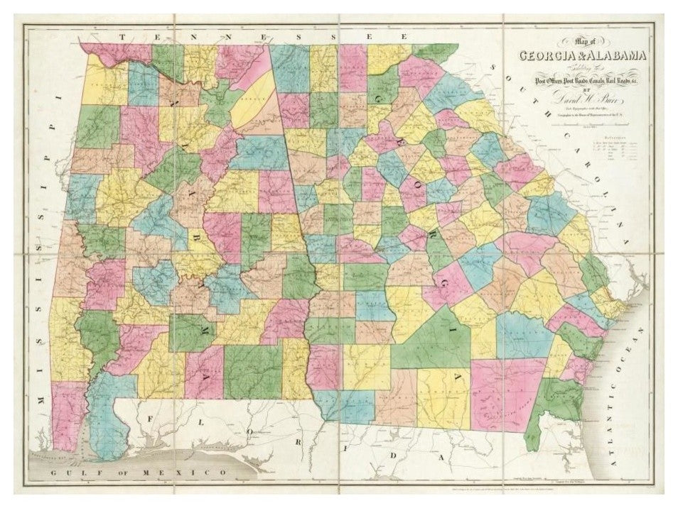"Map of Georgia & Alabama, 1839" Digital Paper Print by David H. Burr, 24"x19"