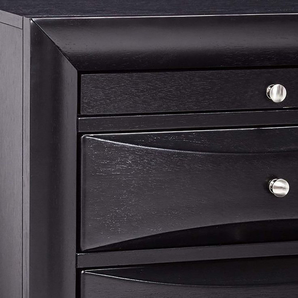 2 Drawers Wood Nightstand, Black