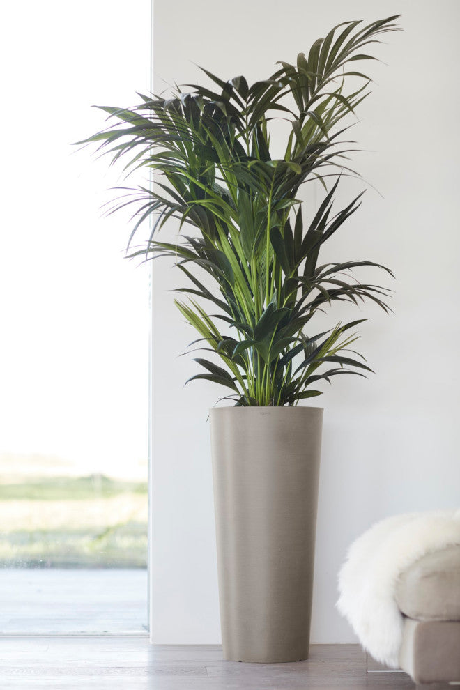 Ecopots Amsterdam Round Recycled Mid High Plastic Planter Flower Pot, Taupe, 26"