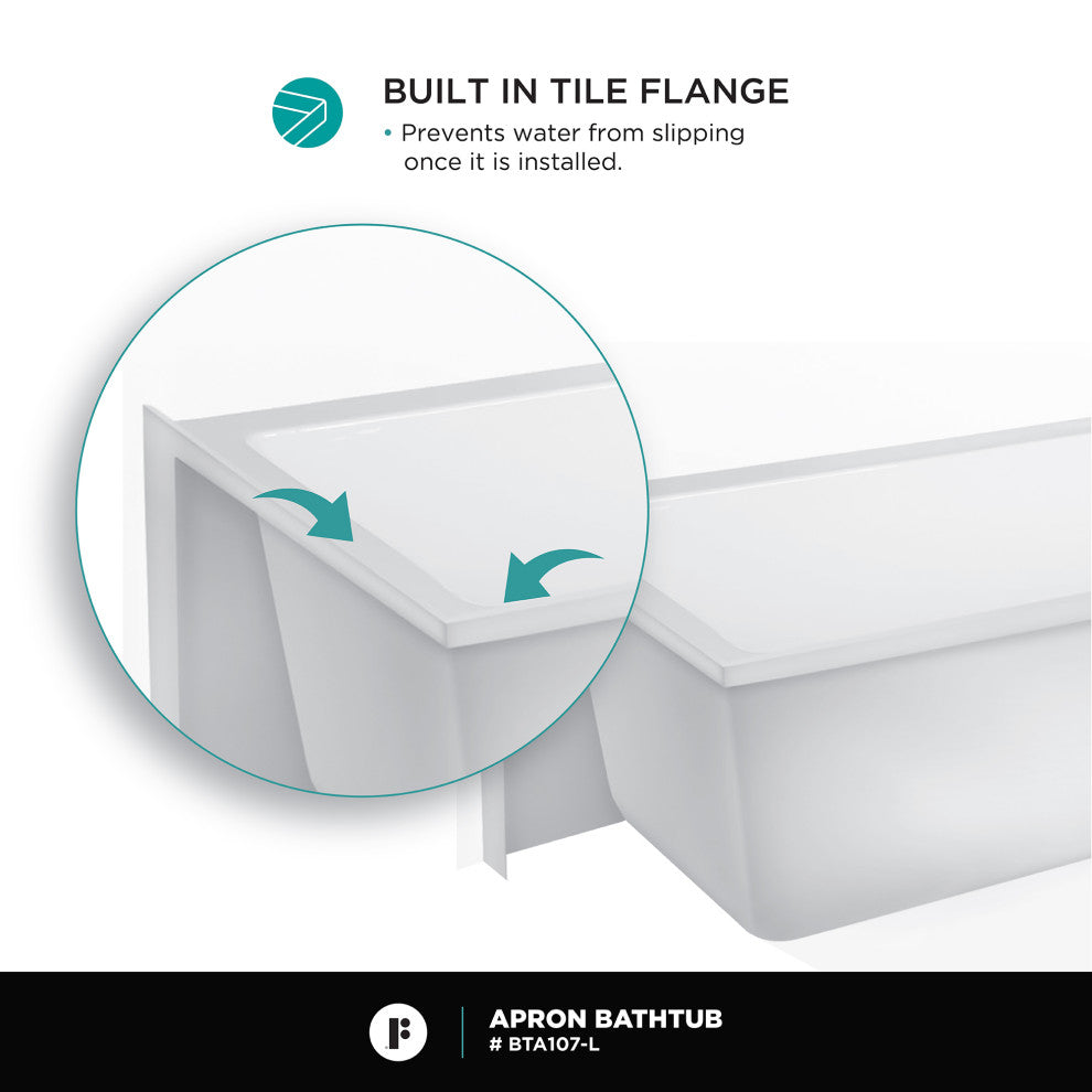 Acrylic Apron Soaking Bathtub, White, 54"x30", Left, Without Drain