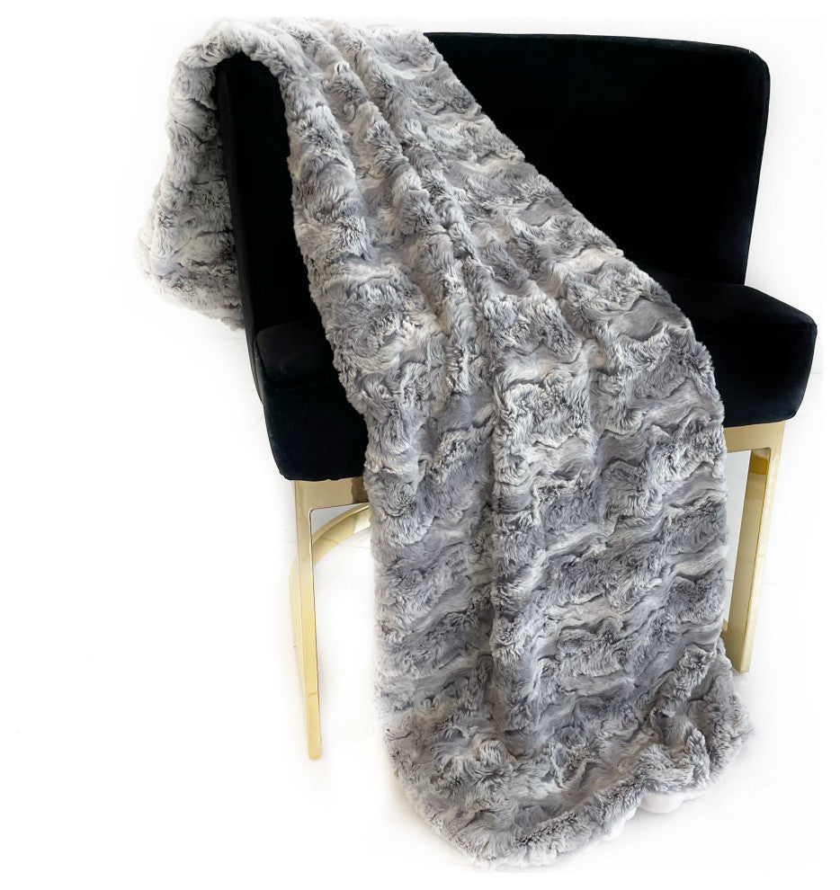 Silver Wild Rabbit Faux Fur Luxury Throw Blanket, Blanket 80Lx90W Twin XL