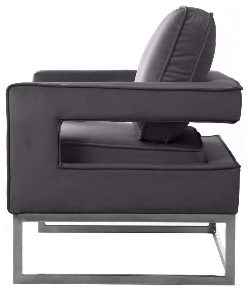 Noah Velvet Upholstered Accent Chair, Gray, Chrome Base