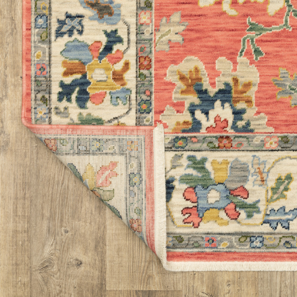Leoness Vintage Traditional Salmon Pink/ Multi Area Rug, 2' x 6'