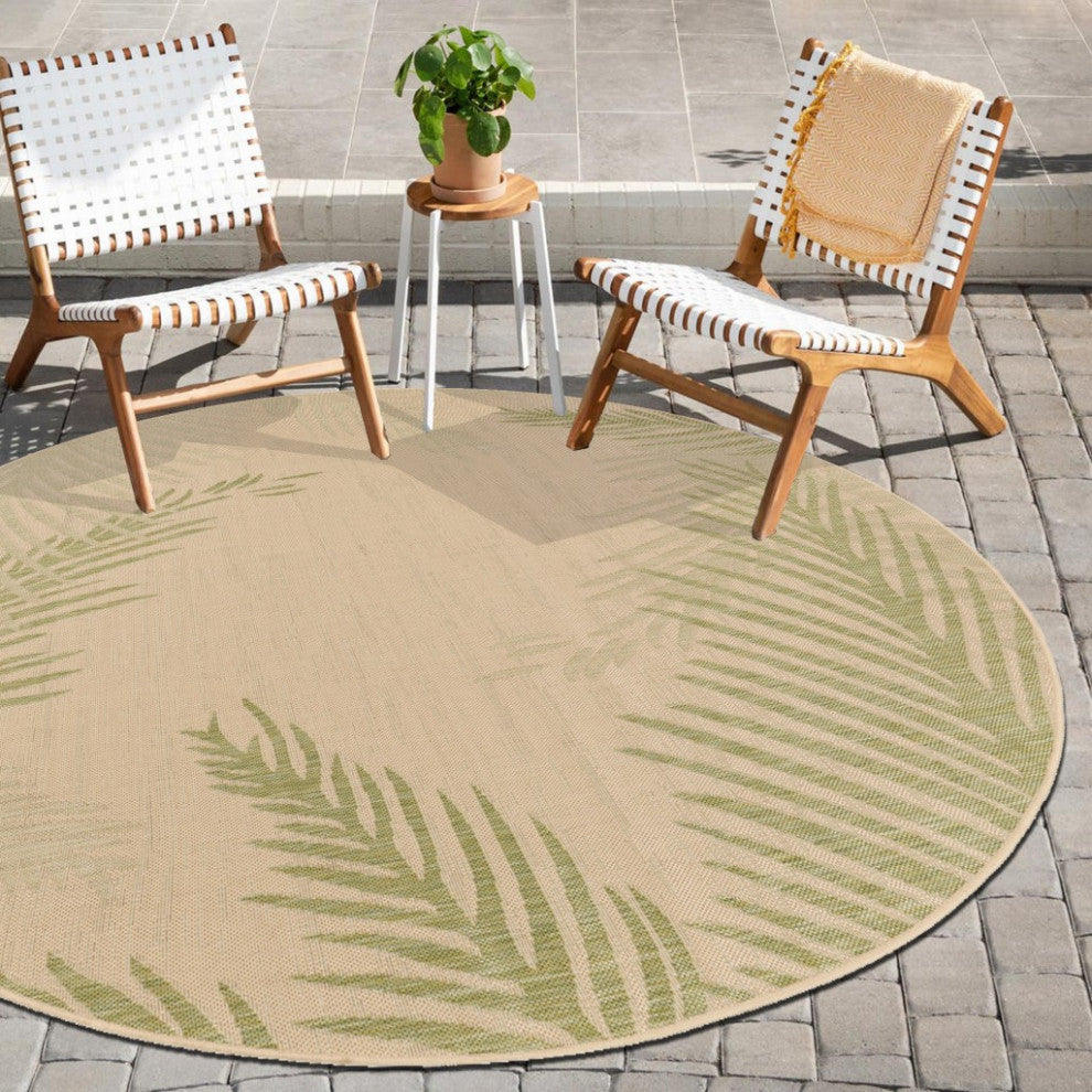 8" Round Green Palms Indoor Outdoor Area Rug