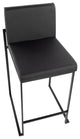 Fuji High Back Counter Stool, Black Steel/Black Faux Leather, Set of 2