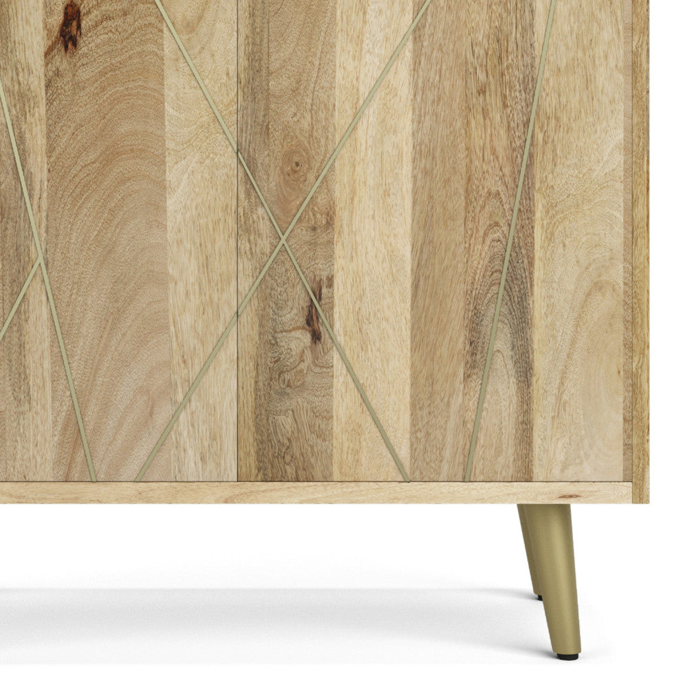 Jager Solid Mango Wood Bookshelf With Doors, Natural