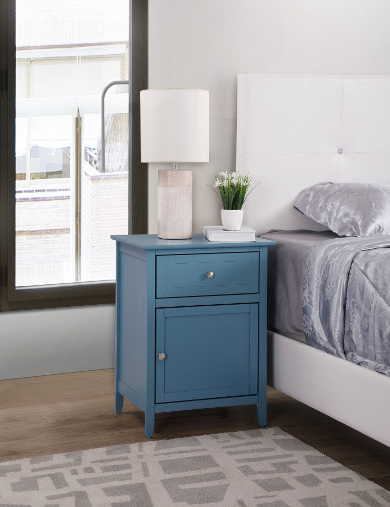 Izzy 1-Drawer, 1-Door Nightstand, Cherry, Teal