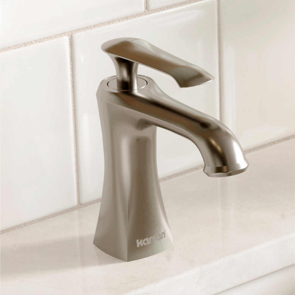 Karran 1-Hole 1-Handle Bathroom Faucet With Pop-Up Drain, Stainless Steel