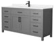 66"SGL Vanity Dark Gray, Carrara Cult. Marble Countertop, Sink, Black Trim