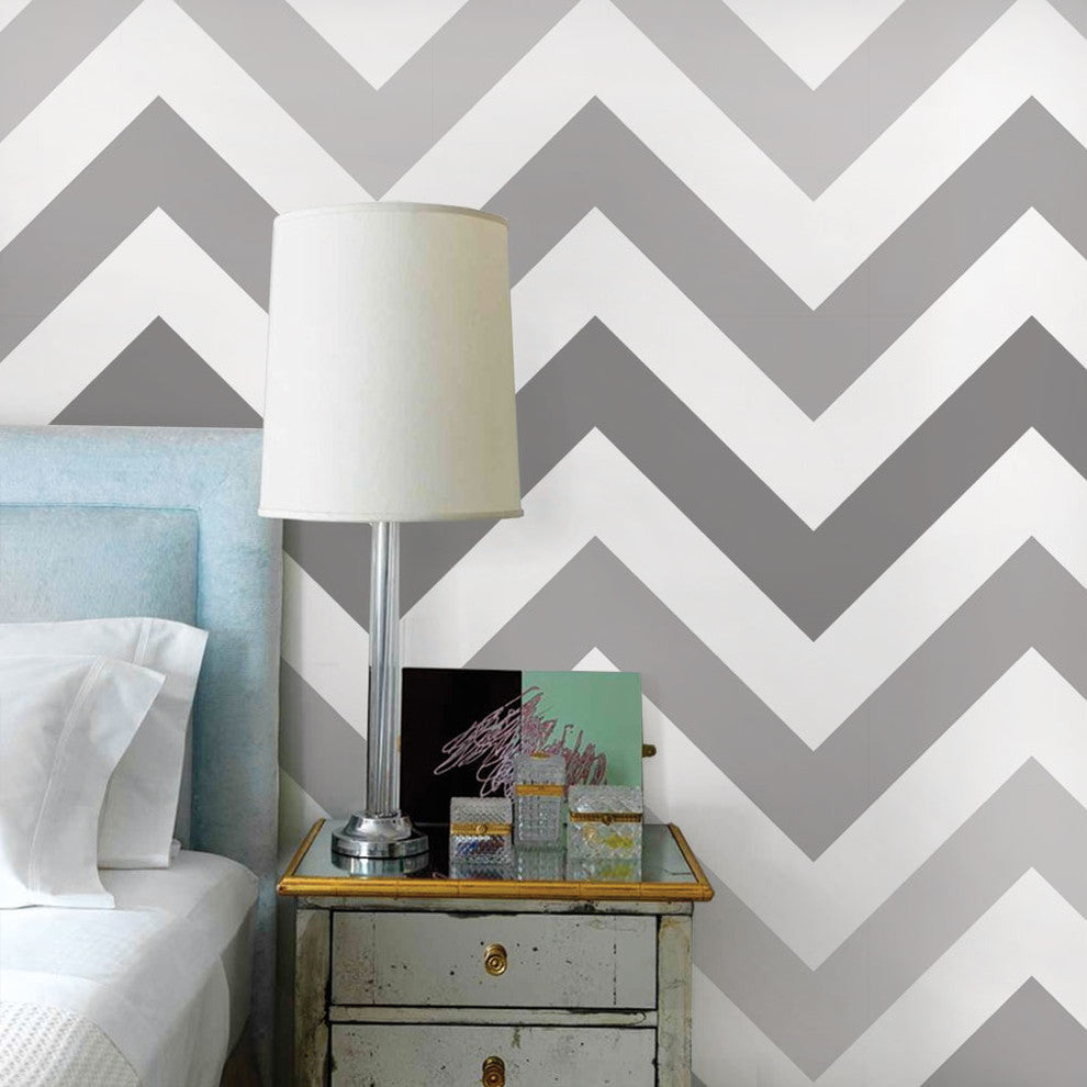 Chevron Peel and Stick Vinyl Wallpaper, Cool Gray, 24" X 60"