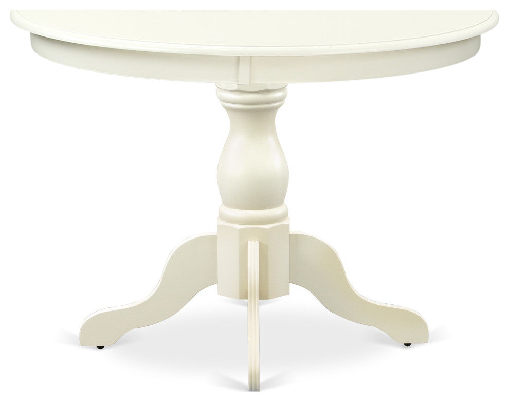 Dining Table, Linen White Top Surface, Asian Wood Pedestal Legs Linen White