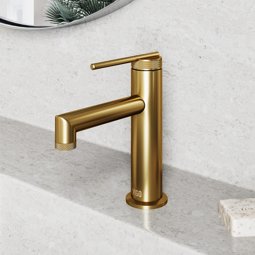 VIGO Sterling 7" H Single Handle Single Hole Bathroom Faucet, Matte Brushed Gold, Without Extras