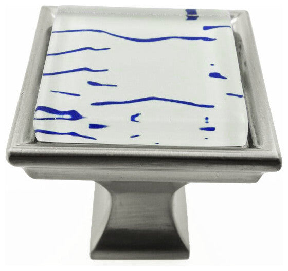Hand Paint Abstract Blue Lines Crystal Glass Brushed Nickel Madison Classic Knob