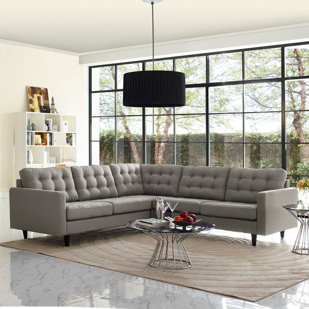 Modern Contemporary Fabric Sectional Sofa Set, Granite Fabric, 3-Piece Set