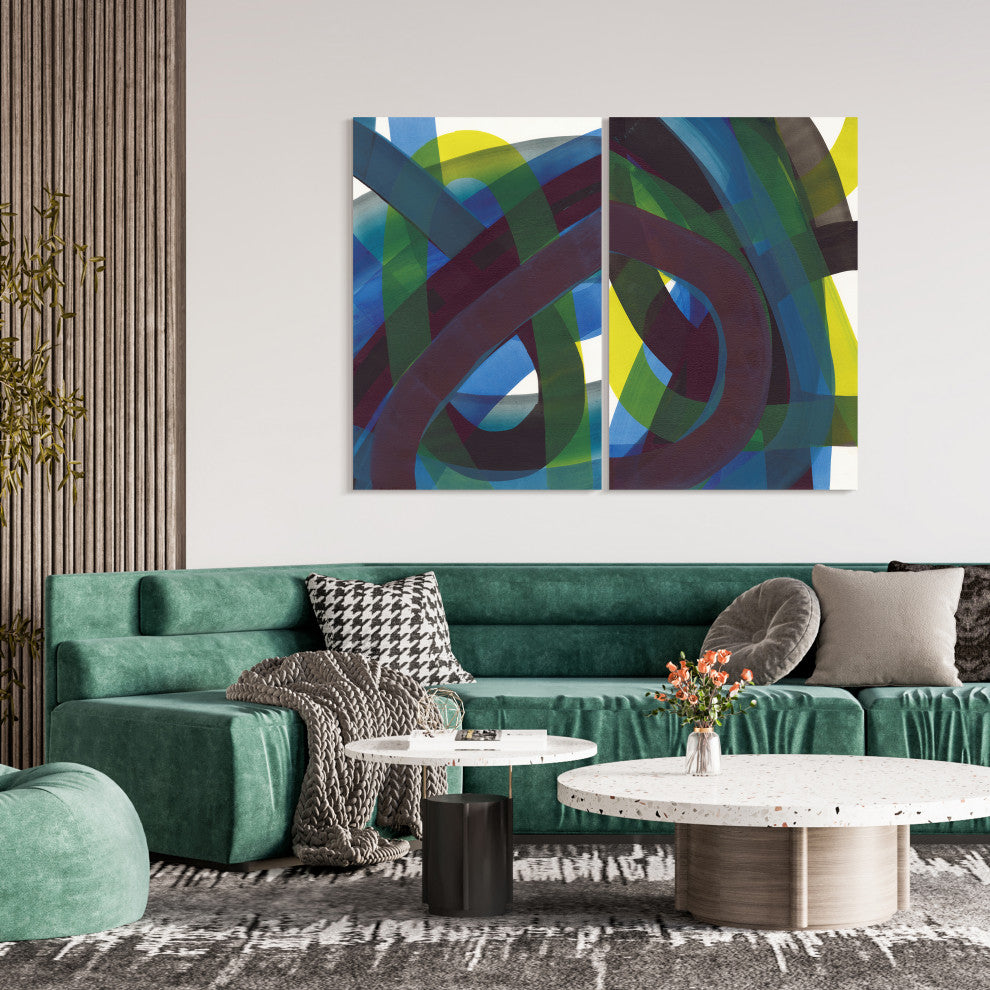 "Pigment Play" Frameless Floating Tempered Glass Panel Graphic Wall Art Set of 2