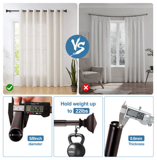 Square Urn Adjustable Double Curtain Rod Set, 5/8", Bronze, 28"-48"