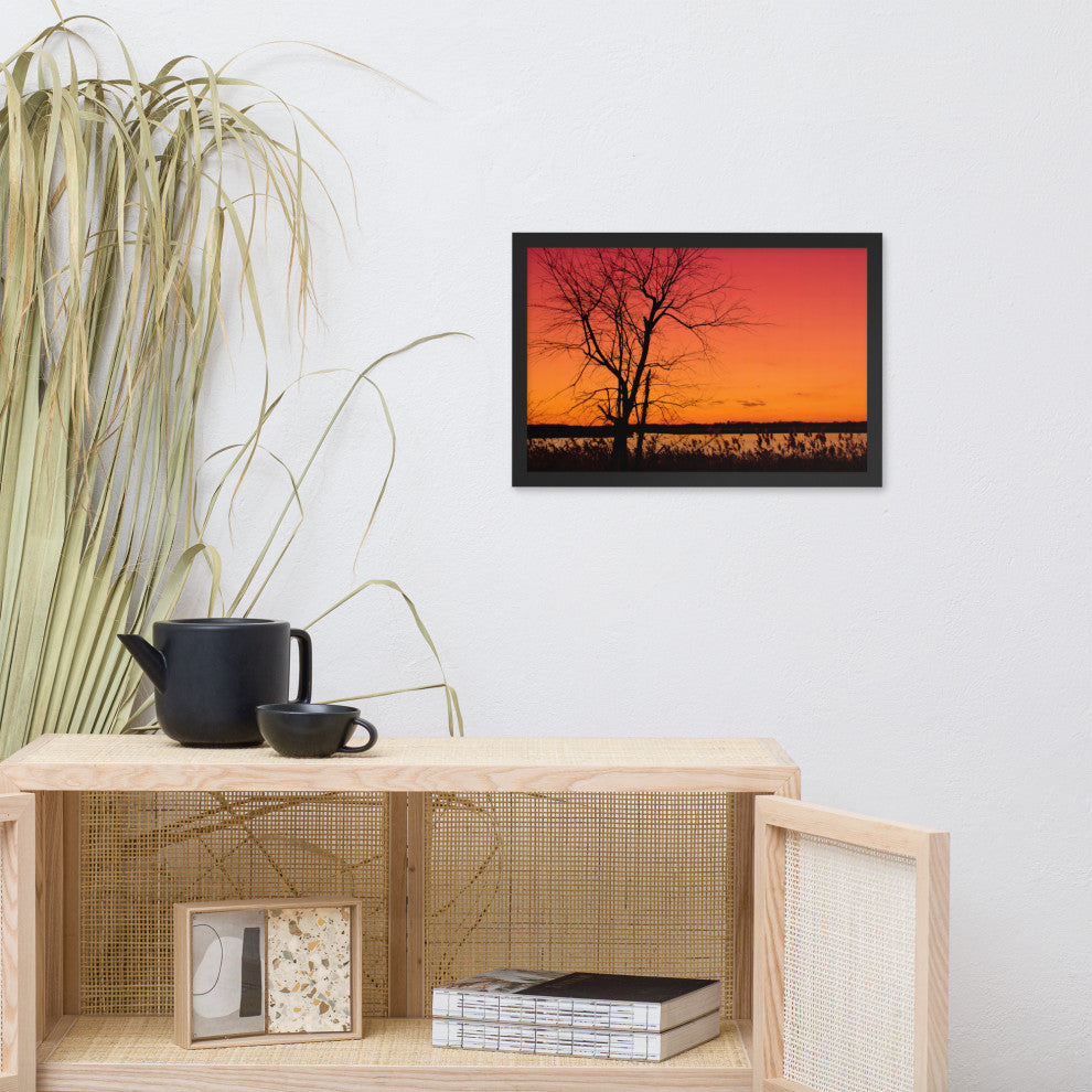 Burning Skies Rural Landscape Framed Photo Paper Wall Art Print, Black, 12" X 18"