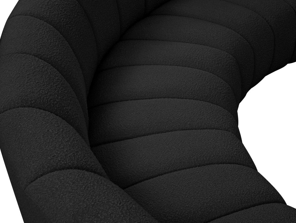 Infinity Boucle Fabric Upholstered 6-Piece S-Shaped Modular Sectional, Black