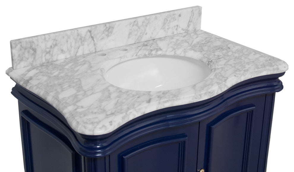 Katherine 36" Bath Vanity, Royal Blue, Carrara Marble