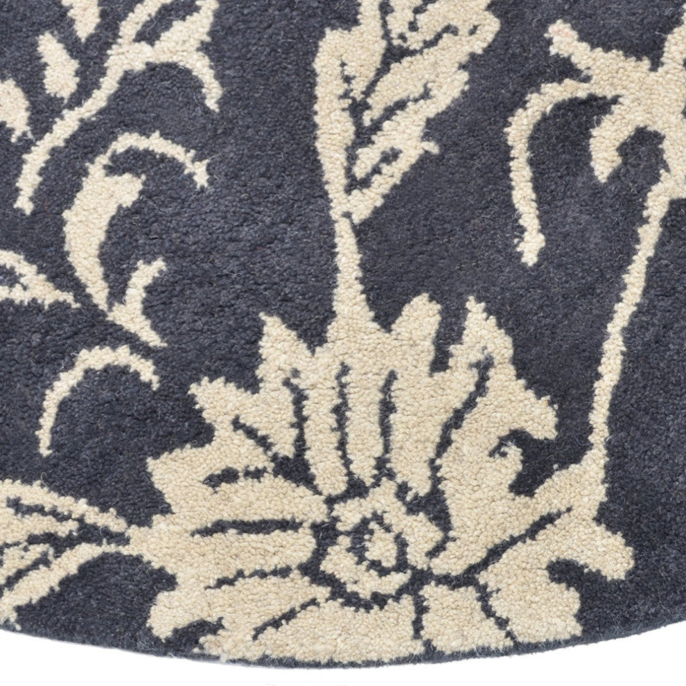 HAND TUFTED WOOL ECO-FRIENDLY AREA RUGS - Round,Charcoal Beige,Floral
